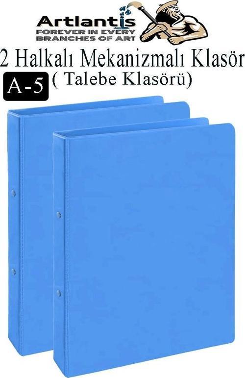 Açık Mavi 2 Halkalı Klasör 2 Adet A5 PVC Öğrenci ve Ofis Tipi Evrak Sunum Talebe Büro Klasörü İç Cepli Otomatik Mekaniz