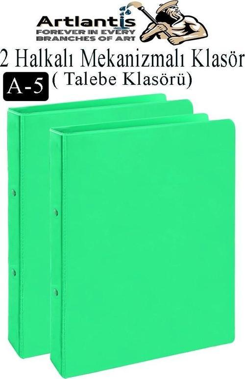 Açık Yeşil 2 Halkalı Klasör 2 Adet A5 PVC Öğrenci ve Ofis Tipi Evrak Sunum Talebe Büro Klasörü İç Cepli Otomatik Mekaniz