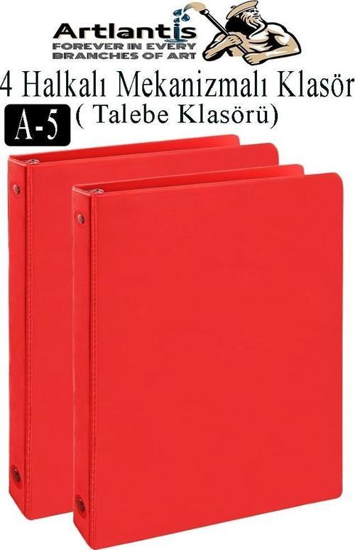 Kırmızı 4 Halkalı Klasör 2 Adet A5 PVC Öğrenci ve Ofis Tipi Evrak Sunum Büro Klasörü İç Cepli Otomatik Mekanizmalı Büro