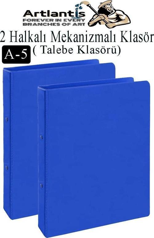 Mavi 2 Halkalı Klasör 2 Adet A5 PVC Öğrenci ve Ofis Tipi Evrak Sunum Talebe Büro Klasörü İç Cepli Otomatik Mekanizmalı