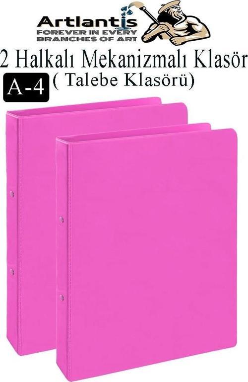 Pembe 2 Halkalı Klasör 2 Adet A4 PVC Öğrenci ve Ofis Tipi Evrak Sunum Talebe Büro Klasörü İç Cepli Otomatik Mekanizmalı
