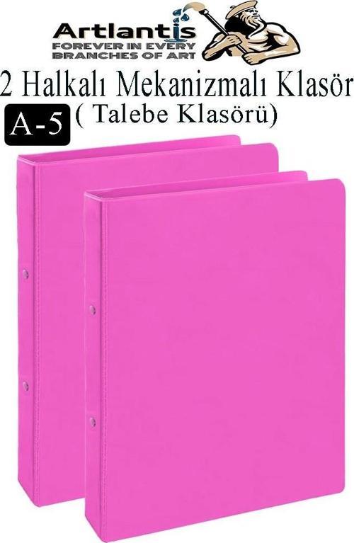 Pembe 2 Halkalı Klasör 2 Adet A5 PVC Öğrenci ve Ofis Tipi Evrak Sunum Talebe Büro Klasörü İç Cepli Otomatik Mekanizlı