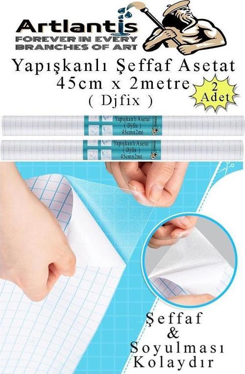 Yapışkanlı Şeffaf Asetat 2 Adet 45cm x 2 metre Djfix Kendinden Yapışkanlı Şeffaf Rulo Asetat Transparan Soğuk Laminasyon