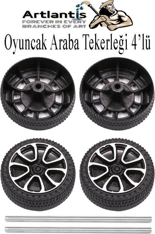 Oyuncak Araba Tekerleği Seti 4 lü 1 Paket Plastik Tekerlek Deney İçin 2 Adet Metal Şaft Proje Deney Seti