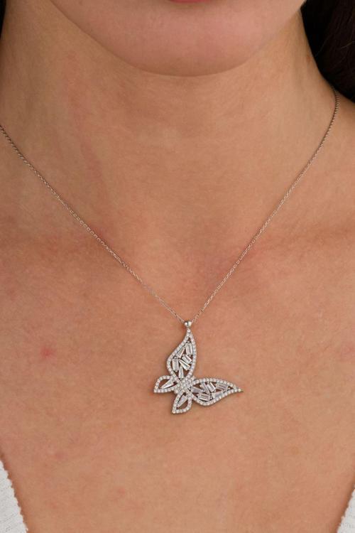 925 Ayar Gümüş Zirkon Taşlı Kelebek Kolye