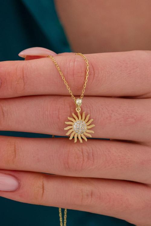 925 Ayar Gümüş Güneş Kolye Gold