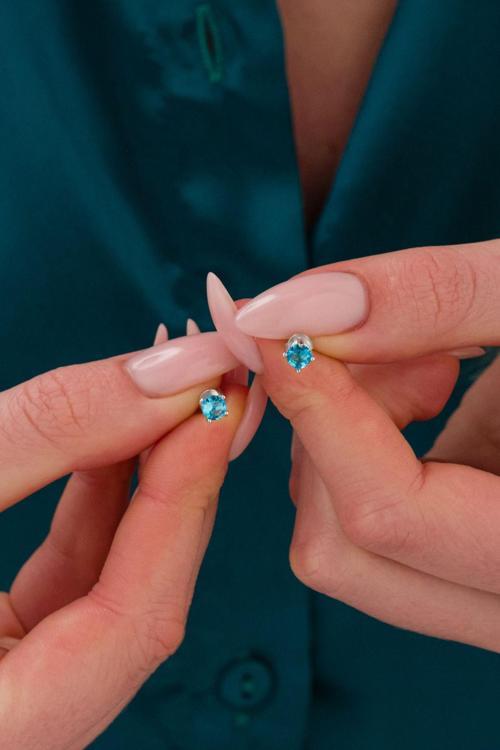 925 Ayar Gümüş Pırlanta Montür Aqua Taş Tektaş Küpe