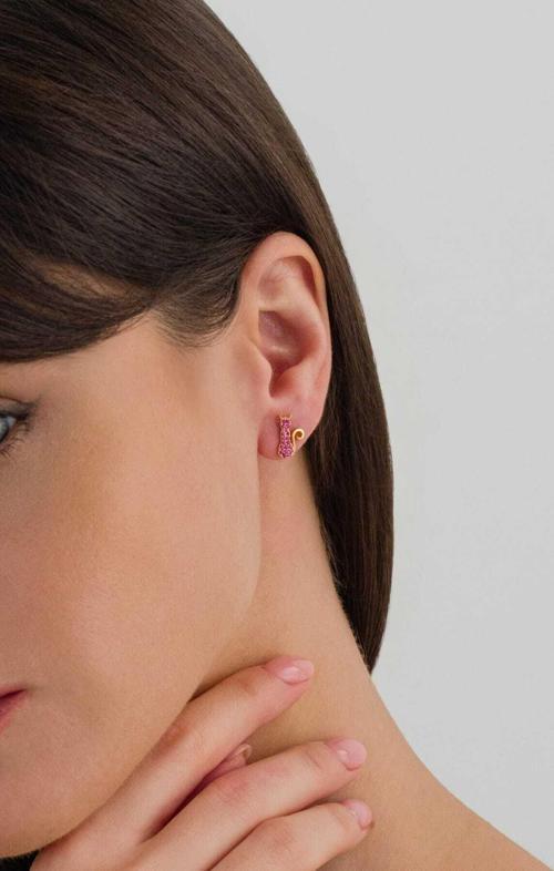 925 Ayar Gümüş Gold Renk Fuşya Taşlı Kedi Küpe