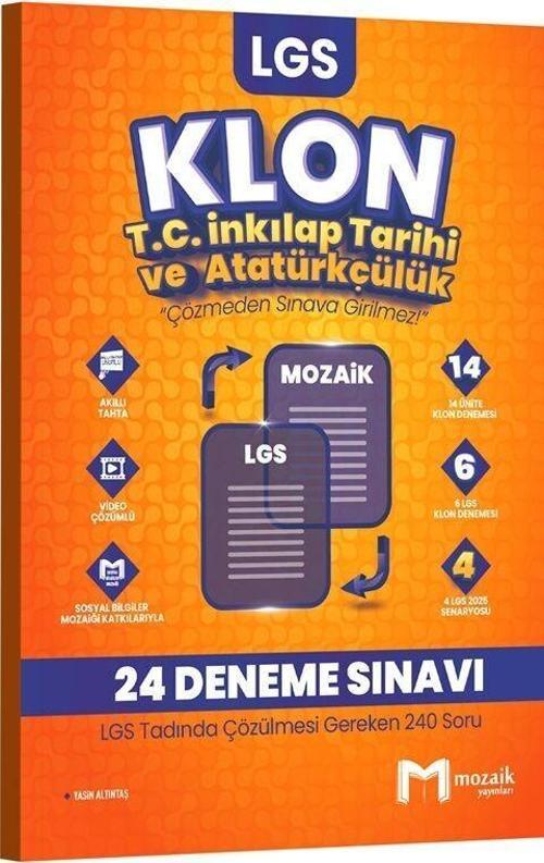 8. Sınıf LGS T.C. İnkılap Tarihi ve Atatürkçülük Klon 24 Deneme Mozaik Yayınları