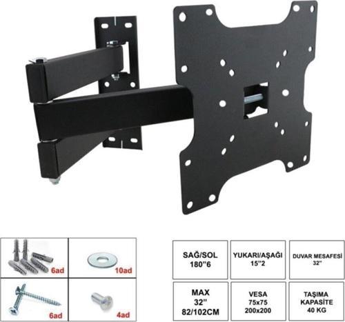 32'' Inç 82 Ekran Uyumlu Çift Kollu Televizyon Hareketli Duvar Askı Aparatı Lcd Led Uyumlu