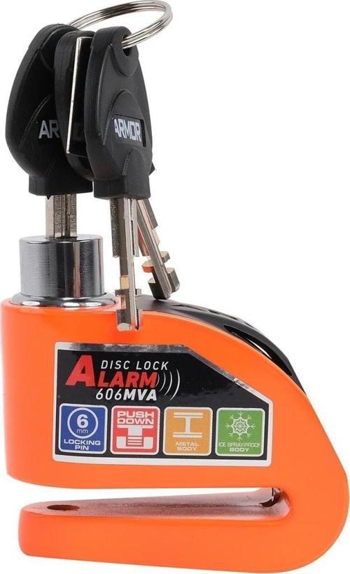 Armor Alarmlı Motorsiklet Disk Kilidi Çelik Gövde 606 Mva 6mm-Turuncu