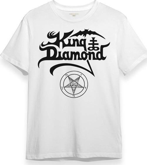 Beyaz T-shirt King Diamond Heavy Metal Mercyful Fate Guitar Gitar Baskılı Unisex Tişört