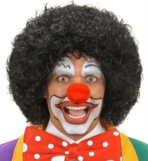 Siyah Kıvırcık Afro Peruk ve Kırmızı Sünger Burun Seti