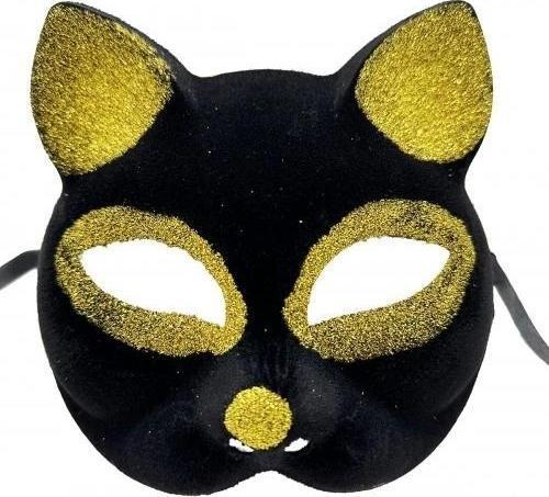 Siyah Renk Gold Simli Kedi Maskesi