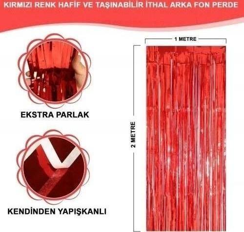 Kırmızı Metalize Parlak Saçaklı Perde