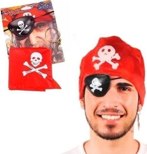 Korsan Bandana, Göz Maskesi ve Küpe 3'lü Kostüm Seti