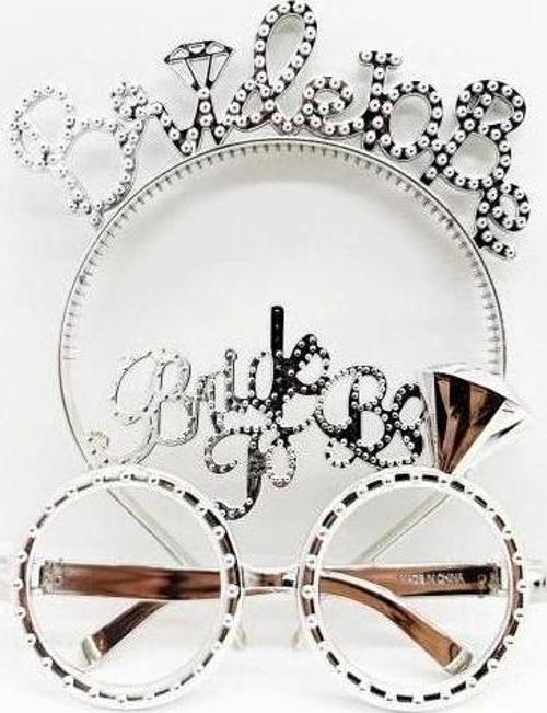 Bride To Be Yazılı Taç ve Bride To Be Yazılı Gözlük Seti Gümüş Renk