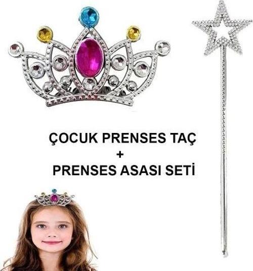Çocuklar İçin Taraklı Prenses Tacı ve Prenses Yıldız Asa Seti Gümüş