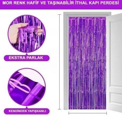 Mor Ekstra Metalize Saçaklı Arka Fon Perde