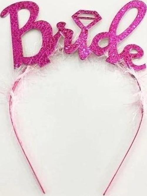 Fuşya Renk Bekarlığa Veda İtalik Yazı Alyanslı Bride Taç