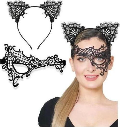 Siyah Dantel Maske ve Kulak Taç Seti No 13