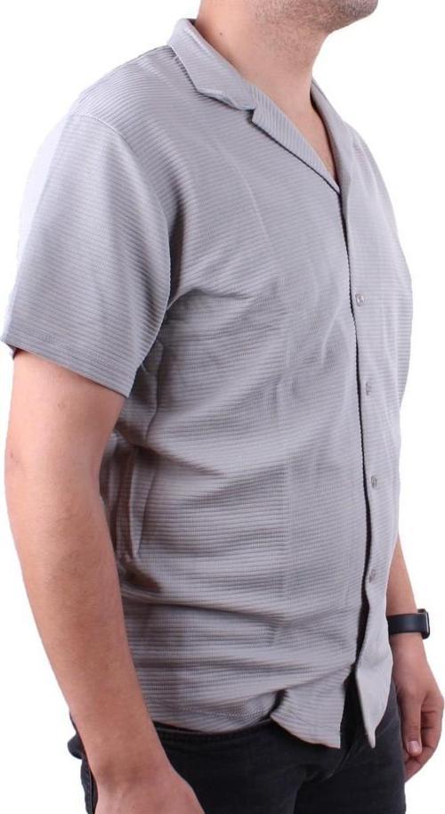 DMG23-199598 Gri Ottoman Örme Apaj Yaka Oversize Kalıp Kısa Kol Erkek Gömlek