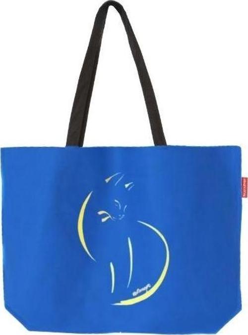 Mavi Kedi Baskılı Gabardin Bez Çanta