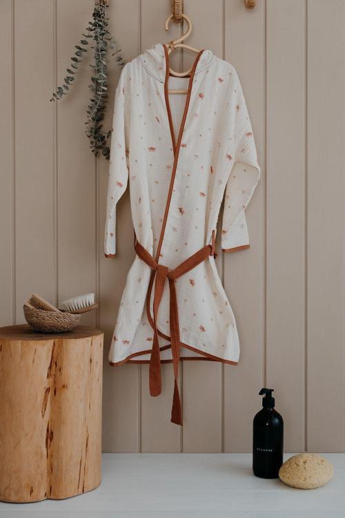 Müslin Bornoz | Boho Butterfly Ekru 4-6 Yaş