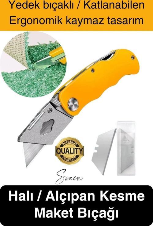 Premium Katlanır Dayanıklı Halı Maket Bıçağı Alçıpan Kesme Falçata Yedek Bıçaklı Çelik Çakı Tipi