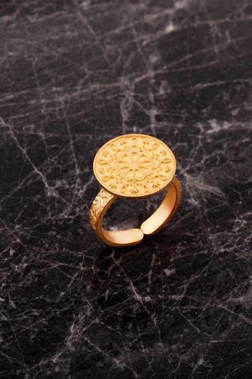 Anadolu Motifli Elişi Altın Kaplama Gümüş Çiçek Yüzük 5974