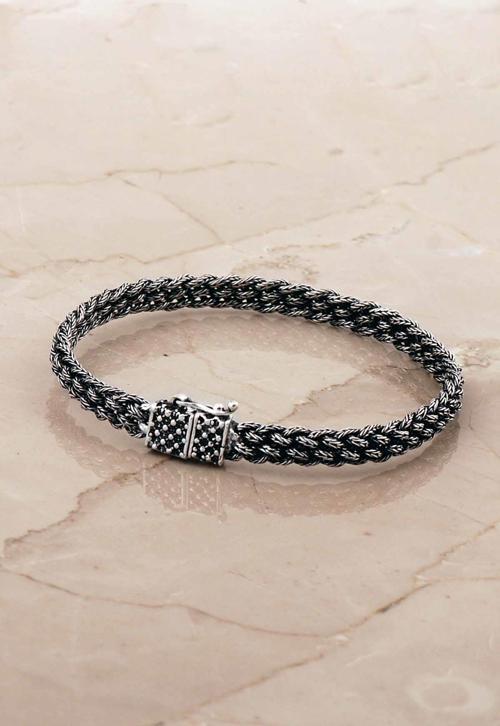 Hasır Örgü Elişi 20,5 Cm Gümüş Erkek Bileklik 4776