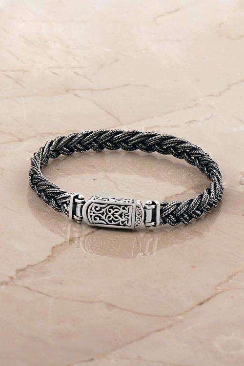 Hasır Örgü Elişi 20,5 Cm Gümüş Erkek Bileklik 4777