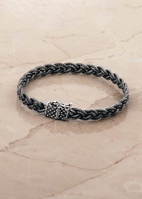 Hasır Örgü Elişi 21 Cm Gümüş Erkek Bileklik 4775