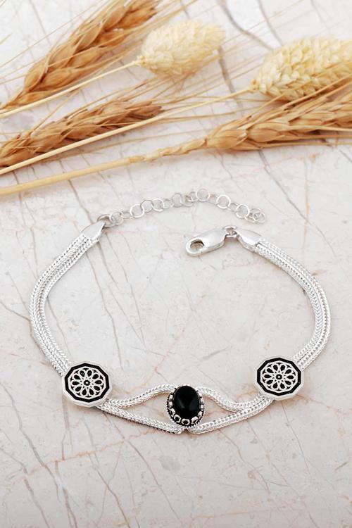 Midyat Hasırı Oniks Taşlı Anadolu Motifli Gümüş Bileklik 4795