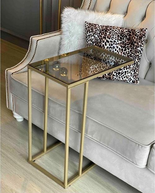 Leyni Gold Metal Yan Camlı Sehpa
