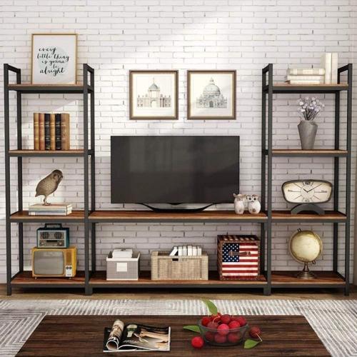 Treb Raflı Metal Doğal Ahşap Masif Panel Tv Ünitesi