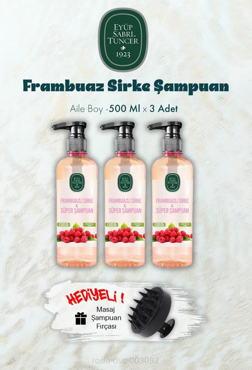 3 Adet Frambuaz Sirke Şampuan 500 ML ve Şampuan Fırçası Hediyeli