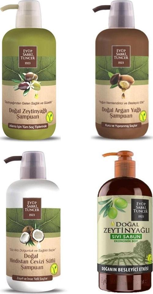 Eyüp Sabri Argan Yağlı, Zeytinyağlı, Hindistan Cevizi Şampuan 600 Ml ve Zeytinyağlı Sıvı Sabun 750ml