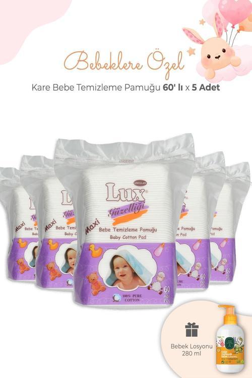 Bebe Temizleme Pamuğu Kare 60' lı x 5 Adet ve Bebek Losyonu