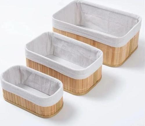 3 Boy Bambu Organizer Sepet Seti Ekmek Kutusu Keten Kumaş Banyo Mutfak Kozmetik Dolap Düzenleyici