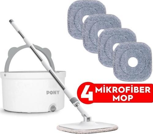 BEYAZ 4 ADET MİKROFİBER MOP TEMİZ & KİRLİ SUYU  AYIRMA ÖZELLİĞİ OTOMATİK TEMİZLİK SETİ PASPAS