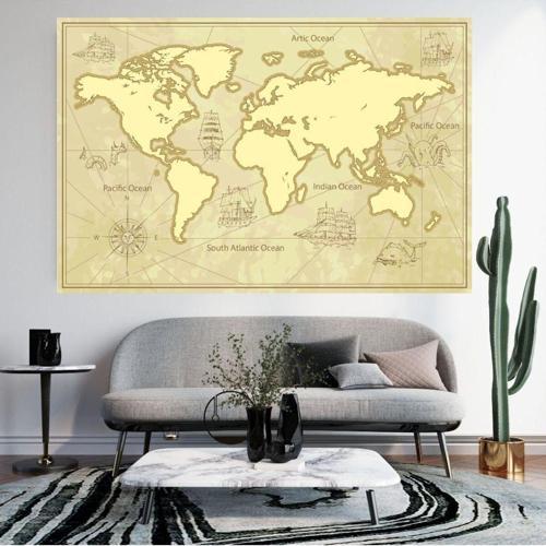 Okyanus Detaylı İngilizce Dünya Haritası Duvar Sticker 70 x 100