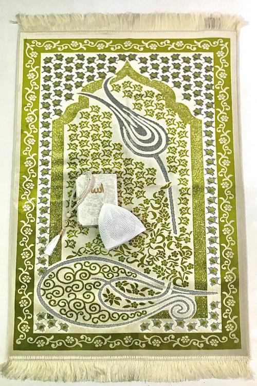Yasin Takke İnci Tesbih Ve Yağ Yeşili Seccade Set 60 x 90