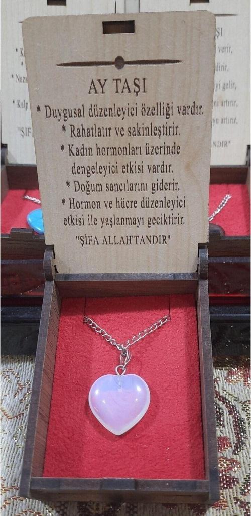 Ay Taşı Kolye Özel Ahşap Kutulu