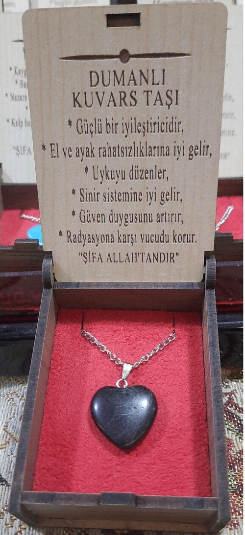 Dumanlı Kuvars Taşı Kolye Özel Ahşap Kutulu