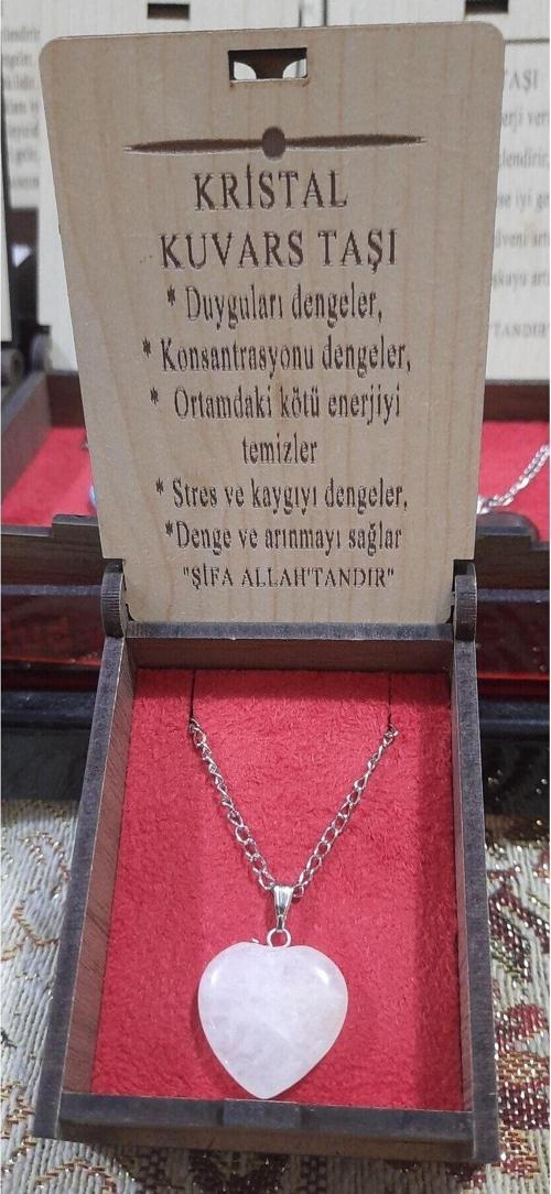Kristal Kuvars Taşı Kolye Özel Ahşap Kutulu