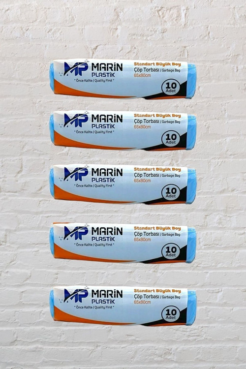 Mavi Büyük Boy Çöp Torbası 5 Rulox10=50 Adet 65X80 Cm 80 Gr