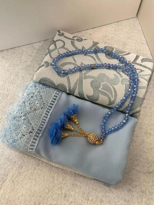 Çeyizlik Hediyelik Seccade Seti Mavi