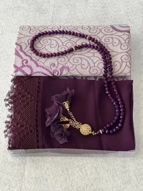 Çeyizlik Hediyelik Seccade Seti Mor