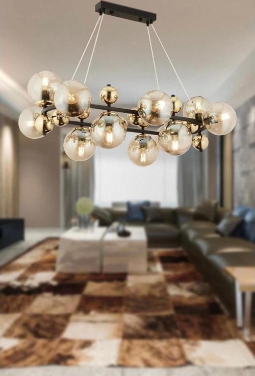 12Li Dikdörtgen Camlı Gold Modern Avize